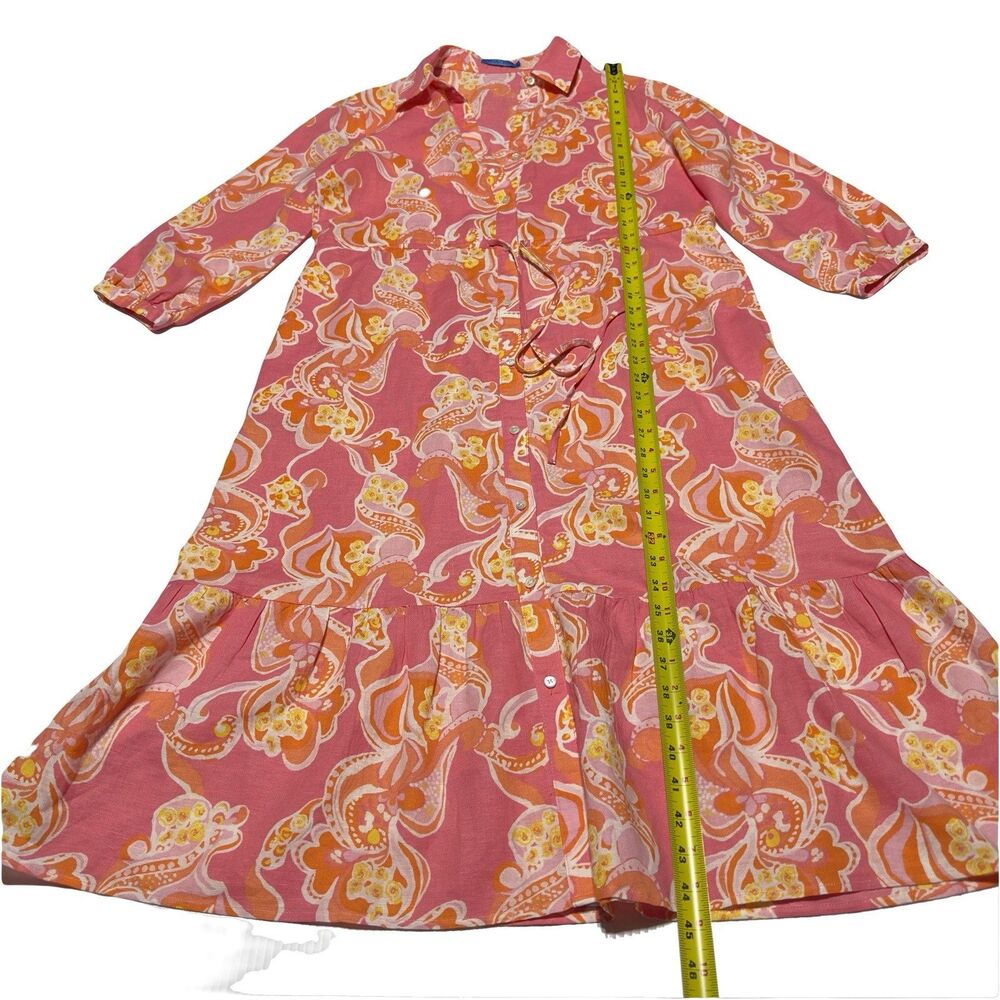 J. McLaughlin Linen Cotton Floral Paisley Button Front Midi Dress Drawstring M - Picture 13 of 13